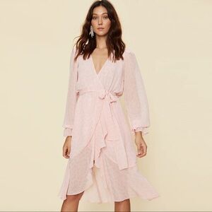 LPA pink leopard chiffon ruffle wrap duster dress - size small